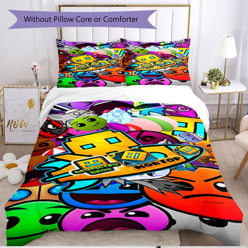 3pcs Duvet Cover Set (1*Duvet Cover + 2*Pillowcase, Without Core), Geometry Dash Print Soft All‑Season Bedding Set, Home Bedroom Decor Gift