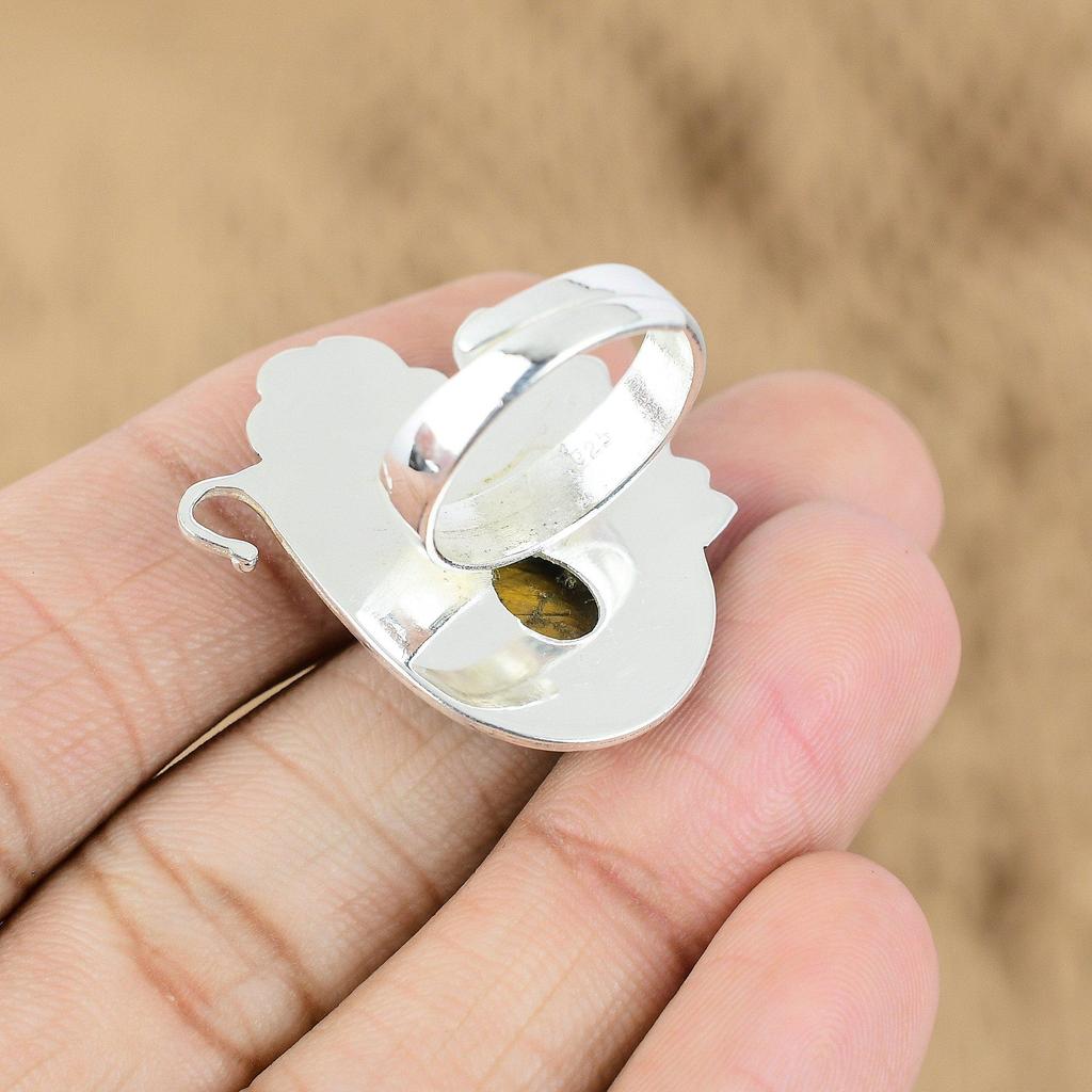 Tiger's Eye Gemstone Sterling Silver Promise Flower Sacral Chakra Ring Jewelry