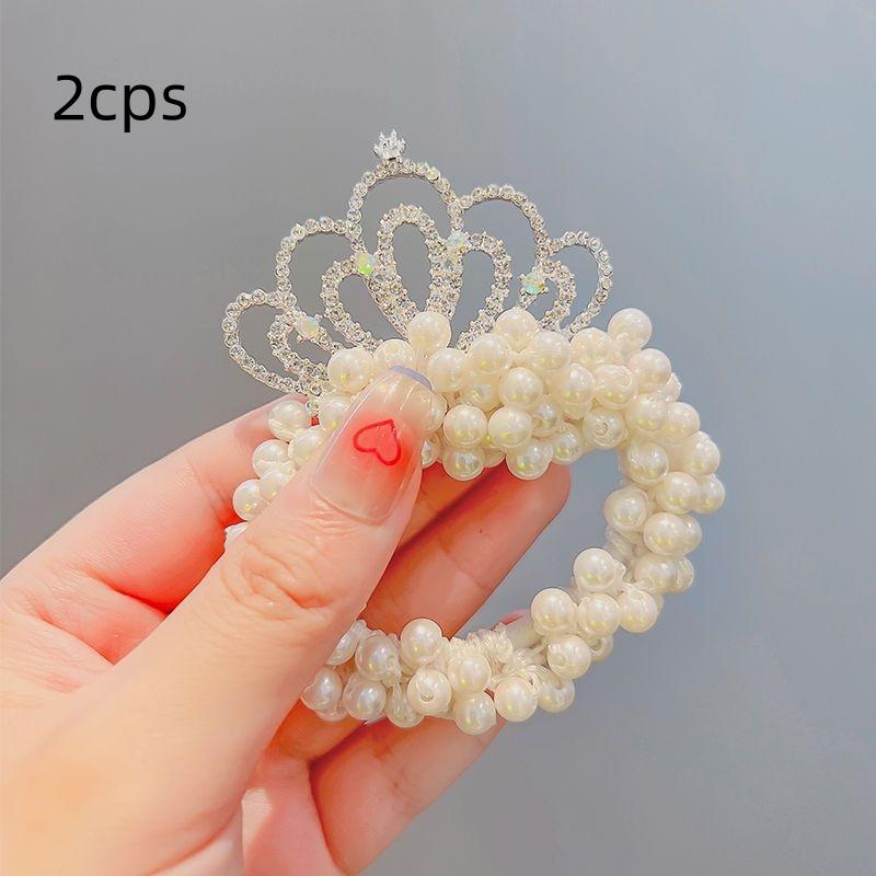 

2 шт. Новая модная жемчужная корона принцессы, милые детские эластичные резинки для волос, детские резинки для волос, аксессуары для волос для девочек, детские головные уборы