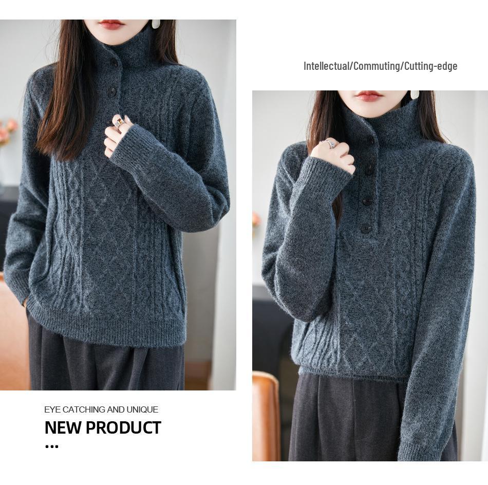 Women's Thickened Lapel Sweater: Warm Stand-up Collar Knitwear for Autumn/Winter