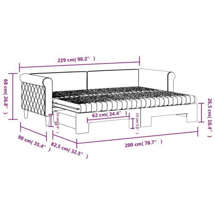 VidaXL Lit de jour avec lit gigogne et matelas jaune 80x200 cm velours 3197793