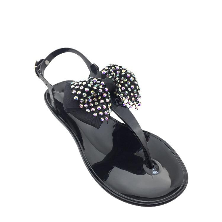 Sandales Cristal Noué Tissu Diamant Coloré Été Chaussures Plates Femmes Plage PVC Blanc