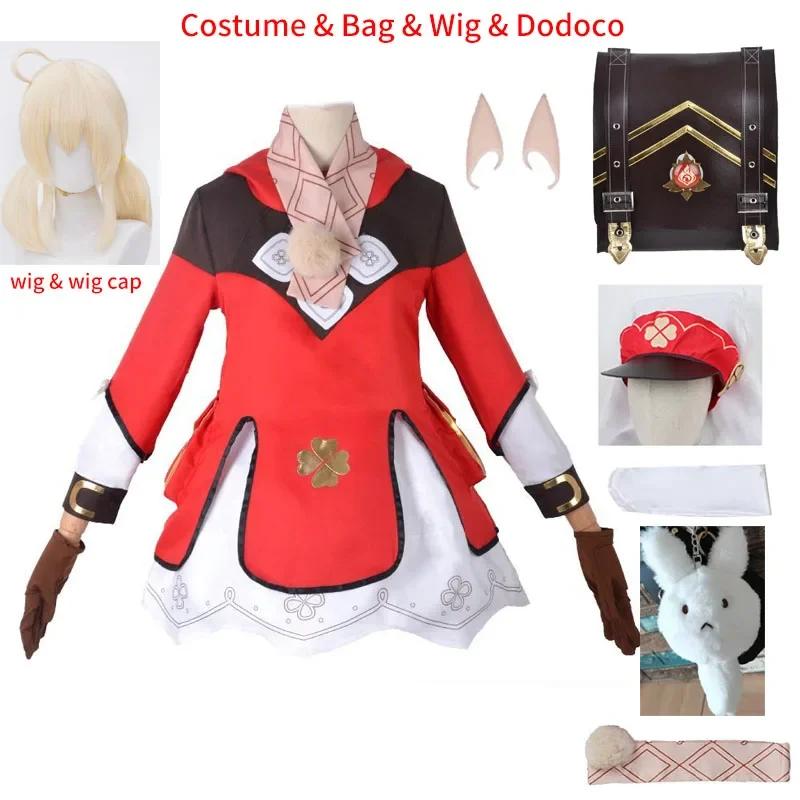 Game Impact Klee Cosplay Costume Wig With Hat Full Set Cute Loli Dress Klee Dodoco Backpack Bag For Kids Cosplay