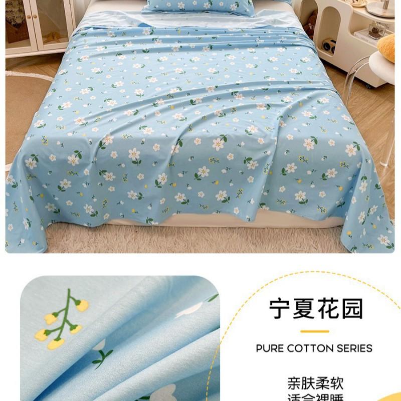 100% Cotton Single Bed Sheet Set Lightweight Breathable Student Dorm Bedding With Pillowcase Stripe