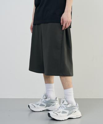 ARRAYED Comfy Inverted Pleated Sweat Half Pants [Khaki]