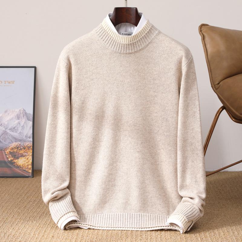Men's Thickened Wool Sweater, Round Neck, Long Sleeve, Business Casual, Simple, Loose, Versatile Knit Outerwear, Base Layer