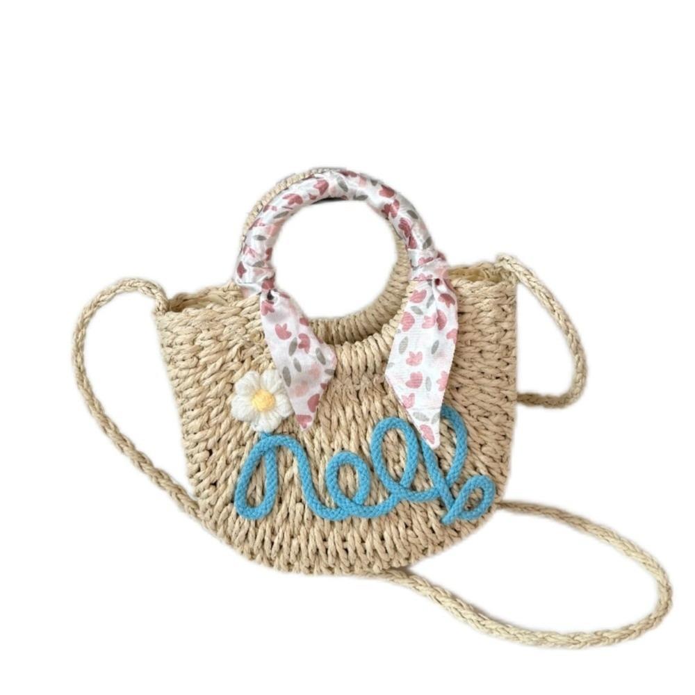 Moon Shaped Woven Underarm Bag Ribbon Knitted Shoulder Bag Fashion Beach Straw Bag  Travel