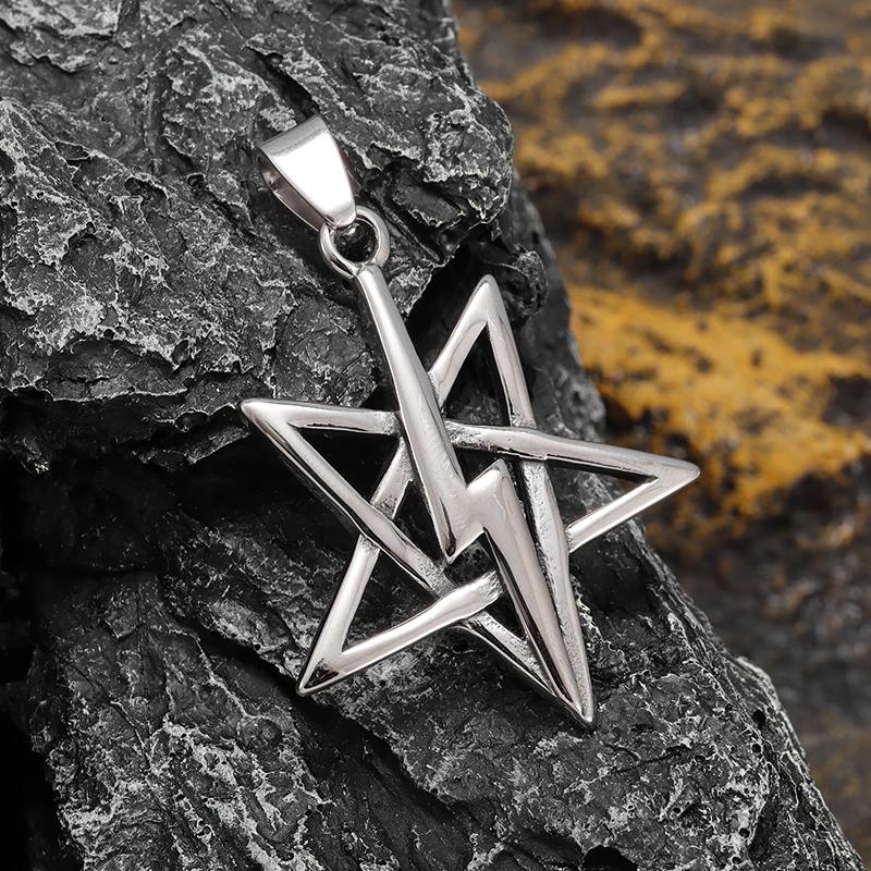 

Classic Anton Levy s Church of Satan Necklace for Men Religious Amulet Symbol Jewelry Lightning Pentagram Pendant