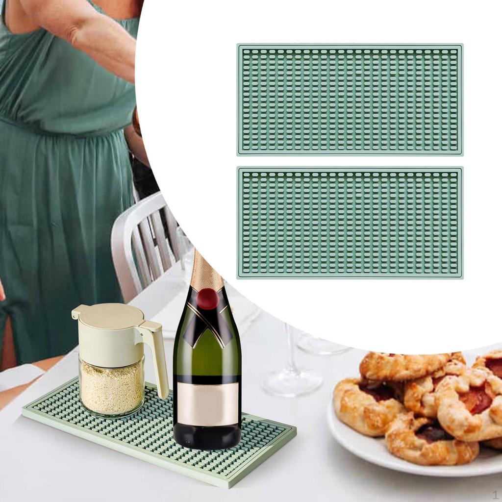 2 Pieces Silicone Bar Mat Countertop Easy Clean Drain Pad Glasses Drying for Restaurant Counter