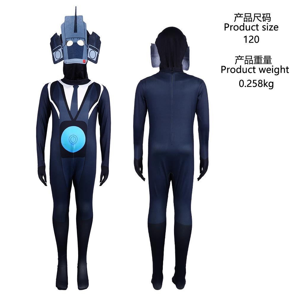 Halloween Skibidi5 Strumpfhose Cosplay Kostüm Einteiler Kinder Cosplay Kostüm Monitor Mann gegen Toilettenmann