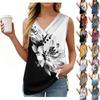 Kadın Vintage Çiçek Desenli Atlet Yaz Düğmeli V Yaka Tişört Kolsuz Bol Moda Üst