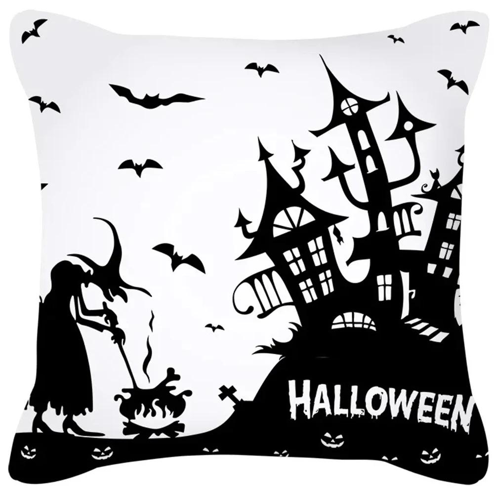 Funny Halloween Decorative Pillowcase Pumpkin Skull Print Sofa Cushion Cover Suitable for Home Room Decoration 45x45cm
