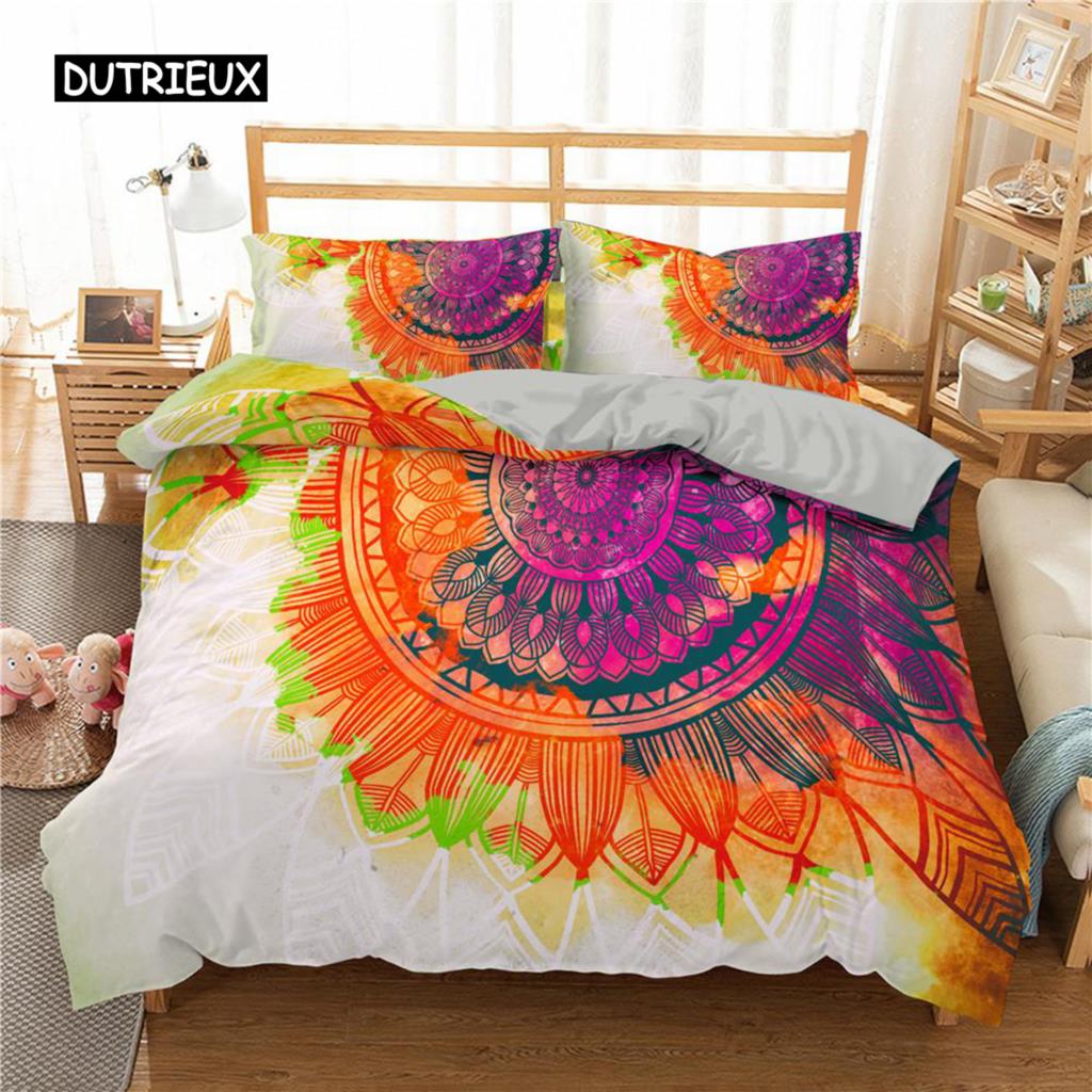 Mandala Bettbezug-Set Lila Farbverlauf Mandala Kultur Druck Einzelbettwäsche-Set für Teenager Mikrofaser Queen King Size Bettdeckenbezug
