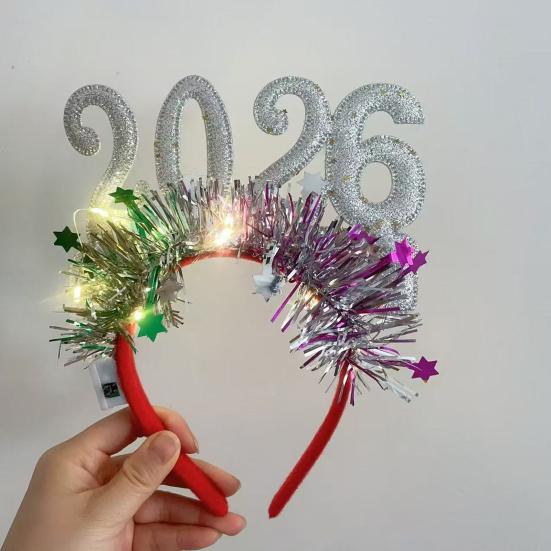 2026 Shiny New Year Hairband Glitter-Coated Headband Sparkling Numbers Design Hair Hoop Festive Hair Accessory