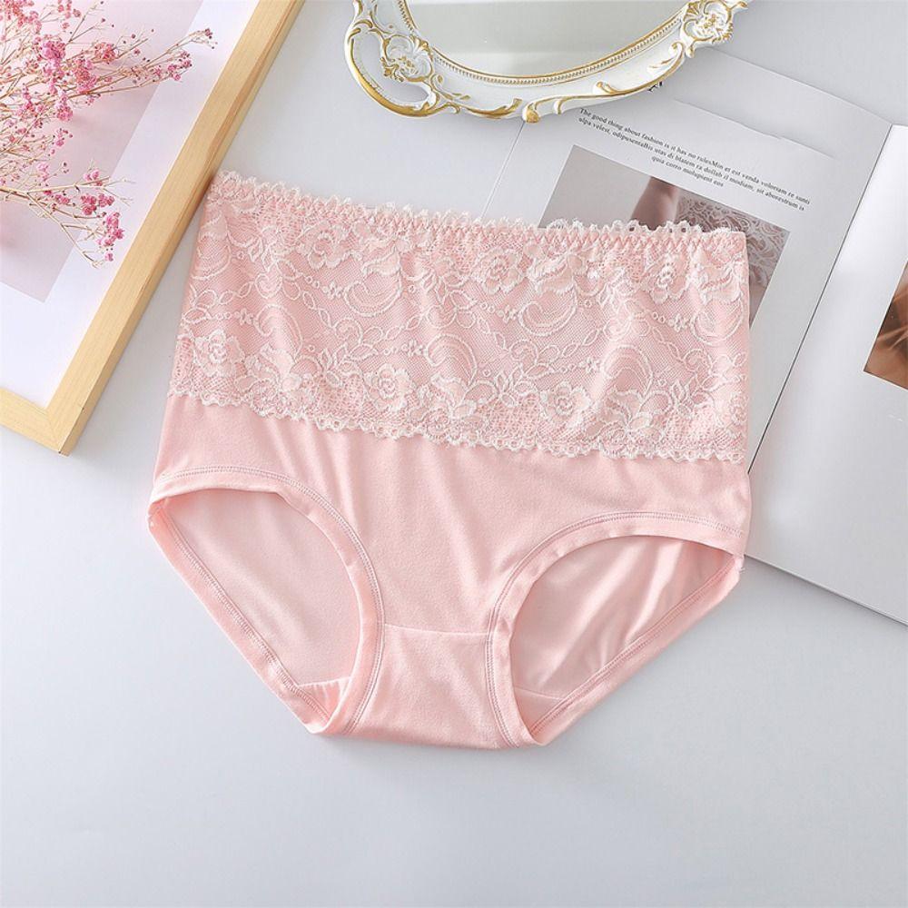 4Pcs Large Size Lace Flower Briefs Mid Waist Underwear for Women Seamless Panties Ladies