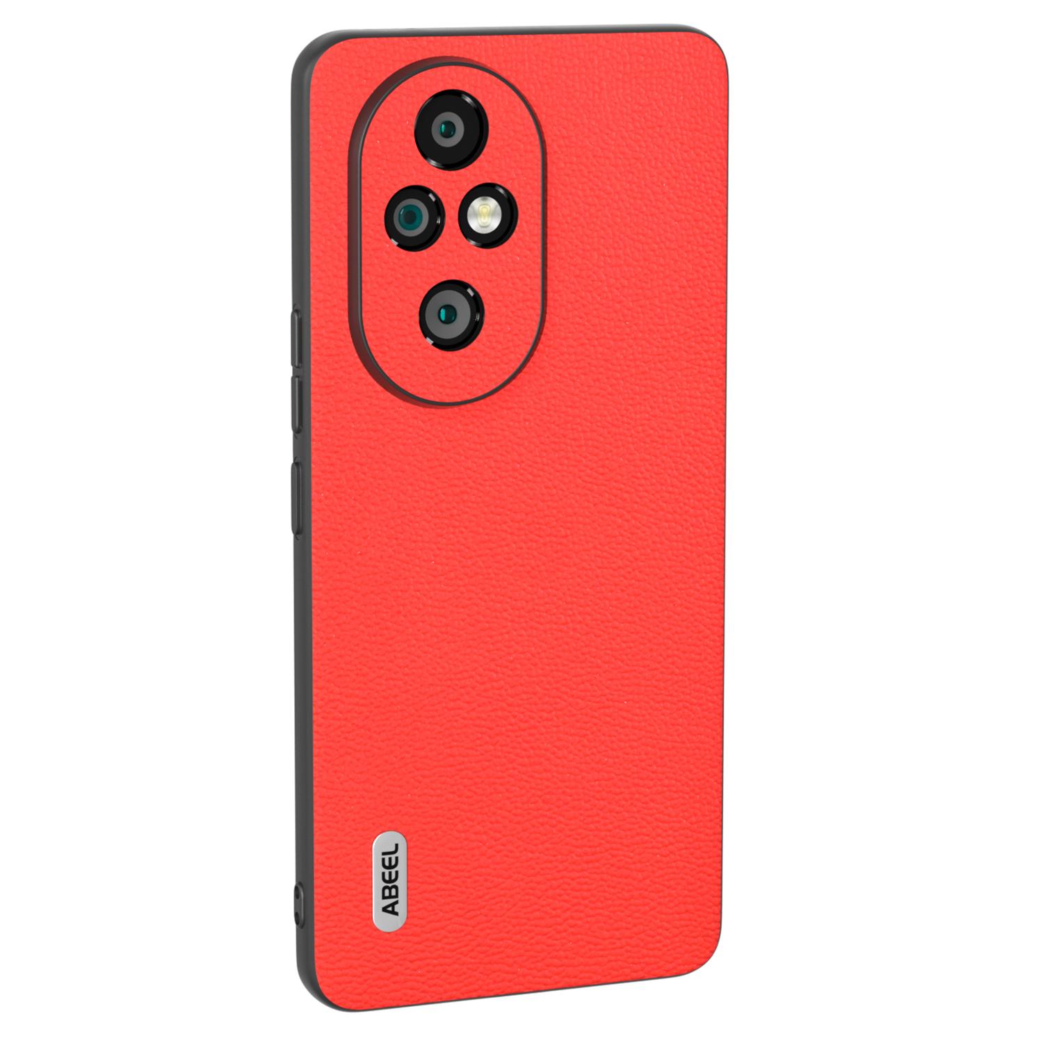 

For Honor 200 Pro 5G Case Genuine Cow Leather Coated TPU+PC Phone Cover Red