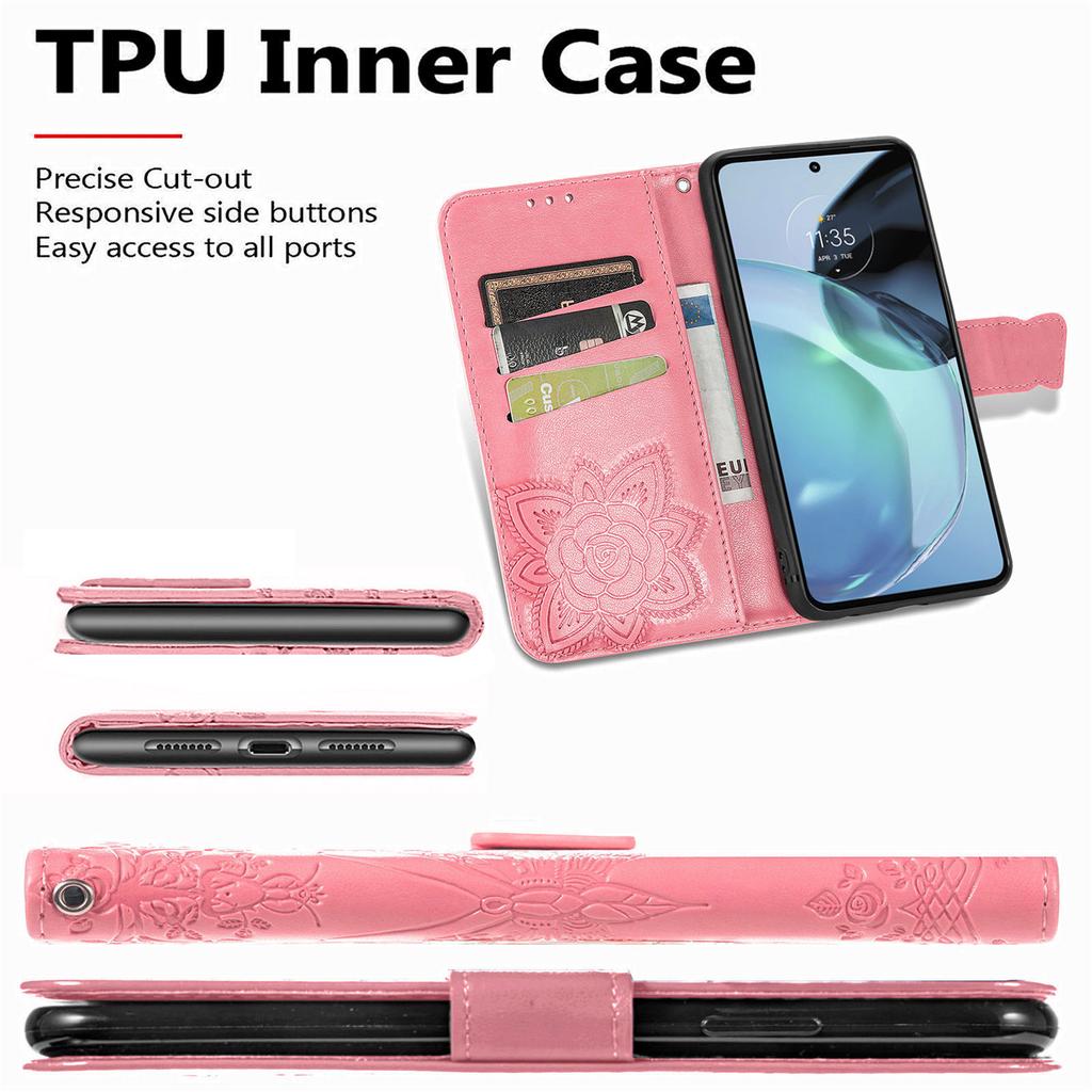 For Motorola Moto G72 4G PU Leather Folio Case Imprinted Butterfly Pattern Stand Wallet Magnetic Phone Cover