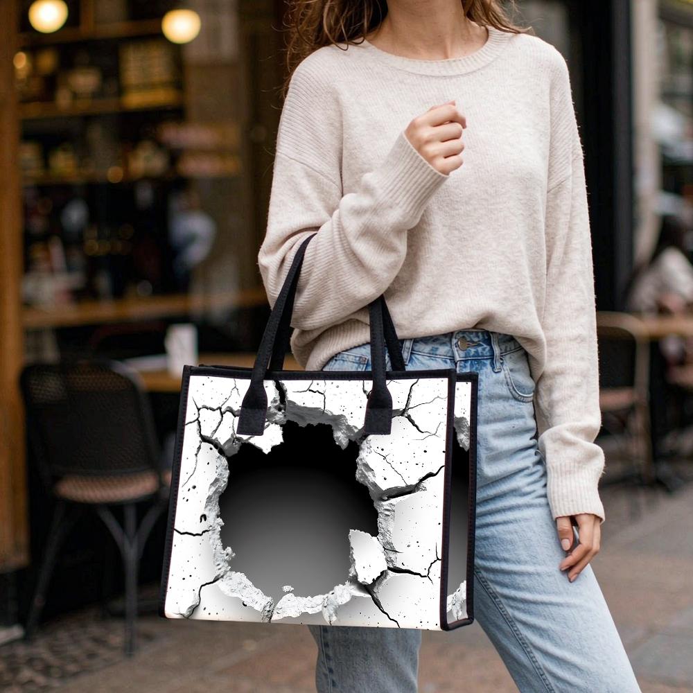 Cracked Effect Tote Bag Stylish Casual Shoulder Bag Large Capacity Shopping Handbag