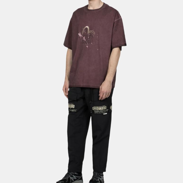 Evisu Letter Print Zipper Fly Loose Straight Casual Pants Men pants Black 2EAGNM3PP5146LFNY