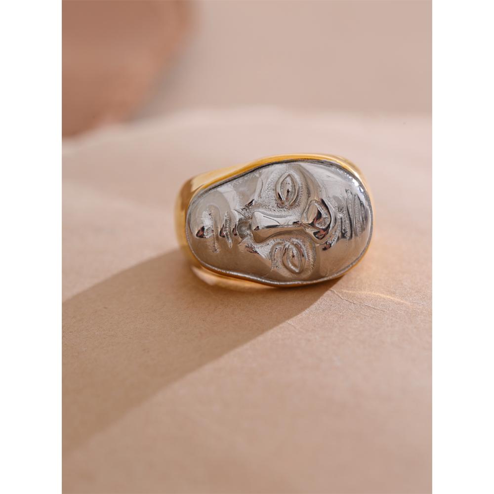 Yhpup Statement Stainless Steel Metal Face Polished Ring Rust Proof Fashion Attractive Finger Jewelry Accessories