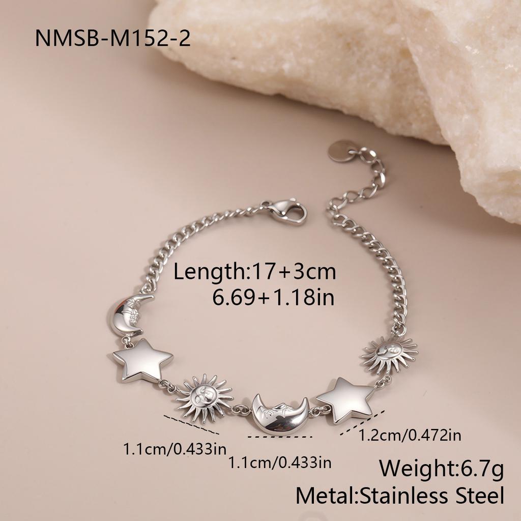 GEMCHIC Women's Stainless Steel Star Moon Sun Bracelet Fashion Luxury Jewelry for Women Hypoallergenic Titanium Steel
