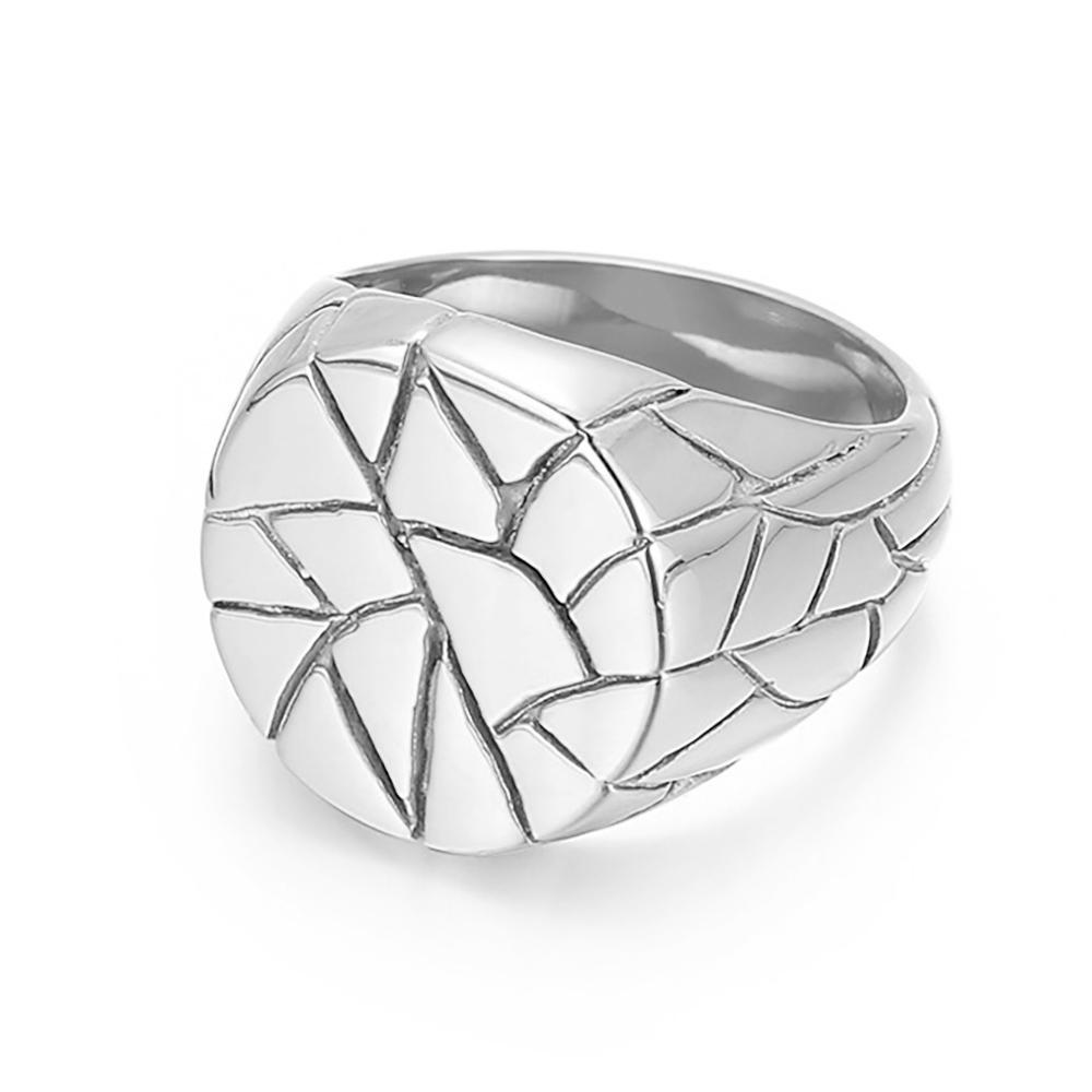 New Fashionable Round 21MM Irregular Crack Ring Stainless Steel Diamond Pattern Wide Version Men Ring