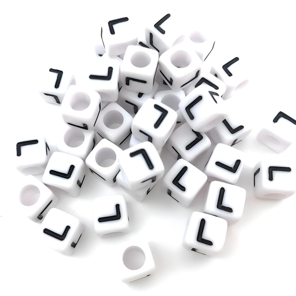 6x6mm Black Letter Beads On White Acrylic Squares for DIY Jewelry and Creative Accessories