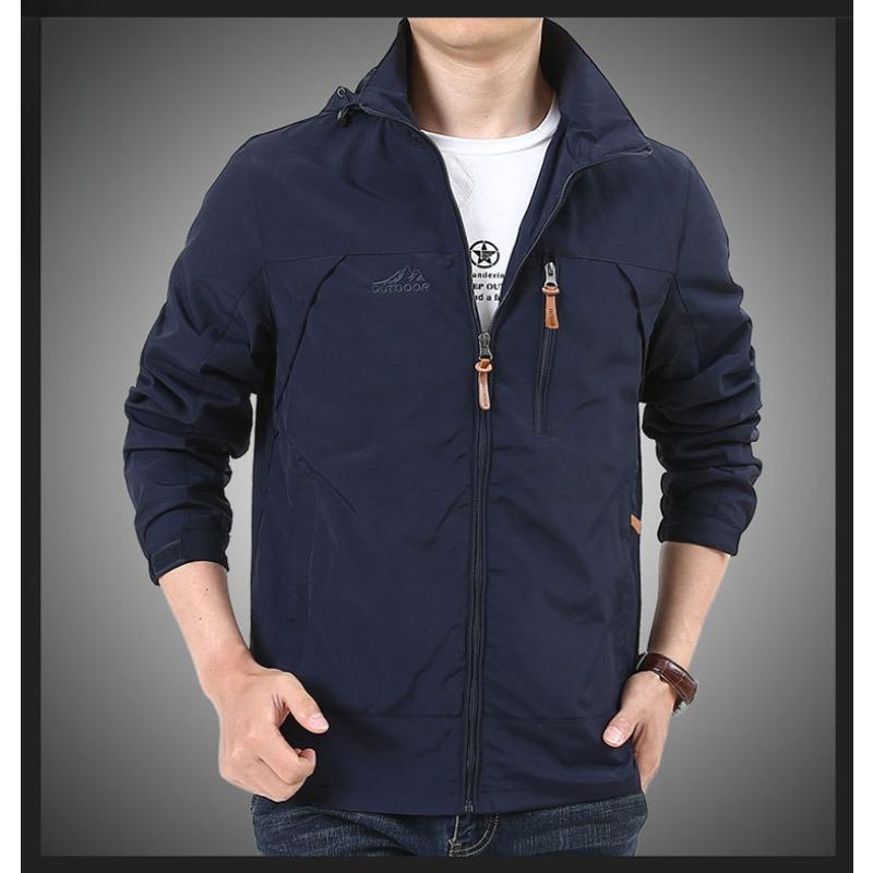 

Spring and Autumn Jacket Jacket Men s Outdoor Large Size Casual Men s Hooded Young and Middle-aged Men s Thin Jacket M серый