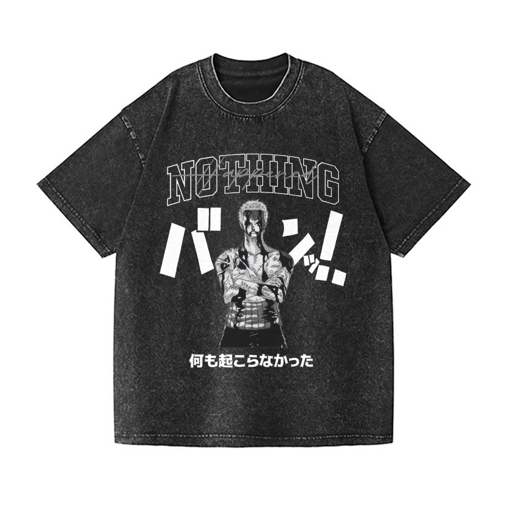 

One Piece Zoro Vintage Wash Japanese Design T-Shirt Streetwear Is Suitable for Both Summer Men and Women S