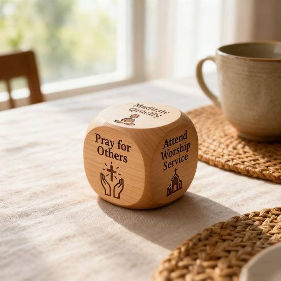 Christian Prayer Dice Handmade Wooden 6-Sided Decision Dice with Faith Engravings Religious Inspirational Dice
