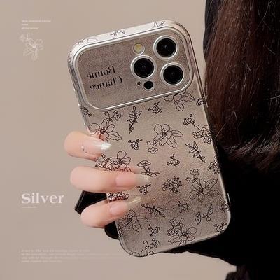 Sketching Flowers for IPhone 16 for Apple 15 Phone Case 13promax Silver Leather 17 Premium 12 Korean