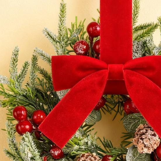 Christmas Mini Cabinet Wreaths Artificial Norfolk Pine Wreath with Ribbon Bows Red Berry Pinecones Small Kitchen Wreath for Window Door Wall Decor