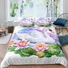 Lotus Duvet Cover Set Pink Flowers And Green Leaves Polyester Comforter Cover King Queen Size For Kids Girls Women Bedding Set