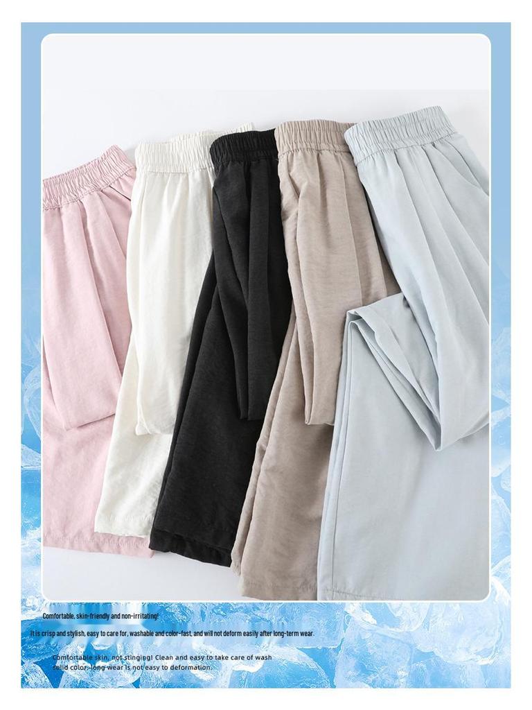 White High-Waisted Ice Silk Wide-Leg Pants for Women - Summer Casual Drape Style