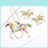 Trendy Rainbow Pony Pendant Earring Necklace Set With Colorful Gradient Design