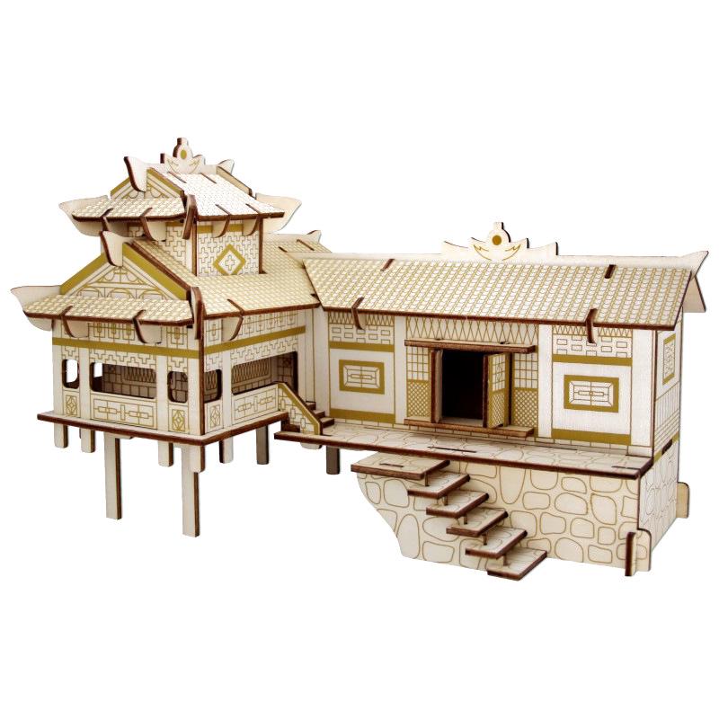 Diaojiaolou 3D Wooden Jigsaw Puzzle - Handmade DIY Educational Building Blocks for Kids.
