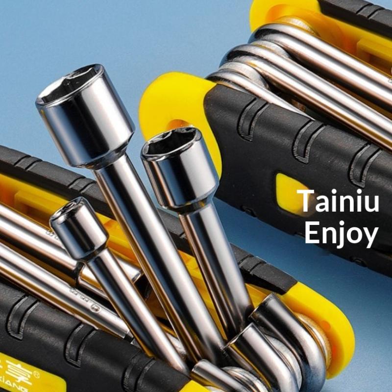 6 In 1 Folding Socket Wrench Set Multi Functional Hex Spanner Nut Driver Set Repair Tool 5-12Mm