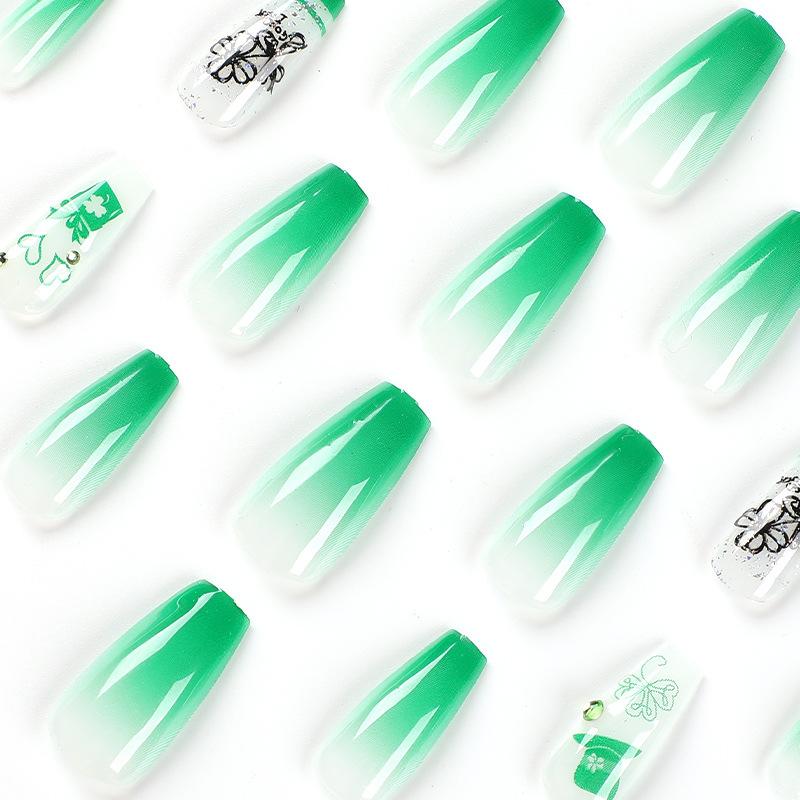 24 Pezzi/Set Unghie Veloci Giorno di San Patrizio Fiori Verdi Adesivo Unghie Finte Indossabili Impermeabili Manicure Unghie Finite