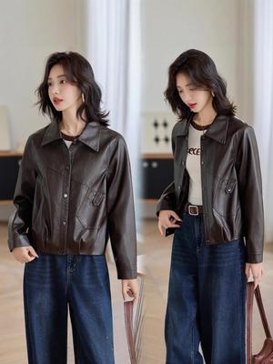 2025 Spring/Autumn Women's Sheepskin Leather Jacket - Short, Genuine Leather, Casual Style