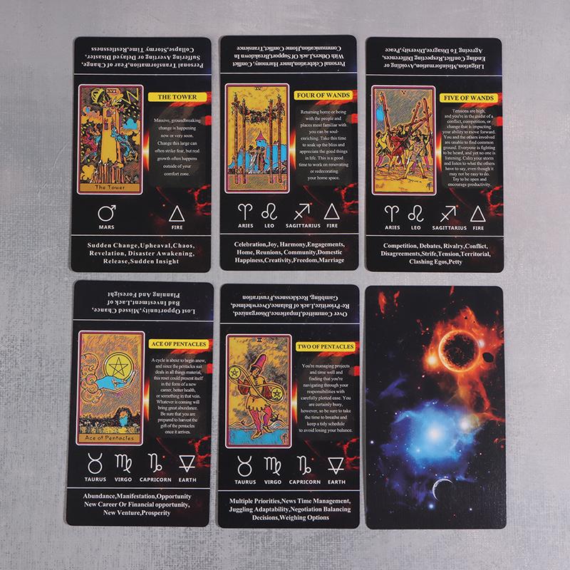 Yeni Başlayanlar İçin Üzerlerinde Anlamları Olan Tarot Kartları 78 Adet-Kart Cep Boyutu Tarot Öğrenme Destesi Falcılık Oyunu Masa Oyunu