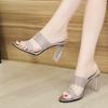 Women's Summer Clip On High Heeled Half Slippers Casual Thick Heel Beach Sandals Shoes 8.5cm 34-40