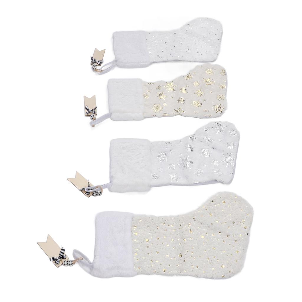 4pcs Stockings Decoration Snowflake Pattern Hot Stamping Technology Xmas Stockings with Wood Tags