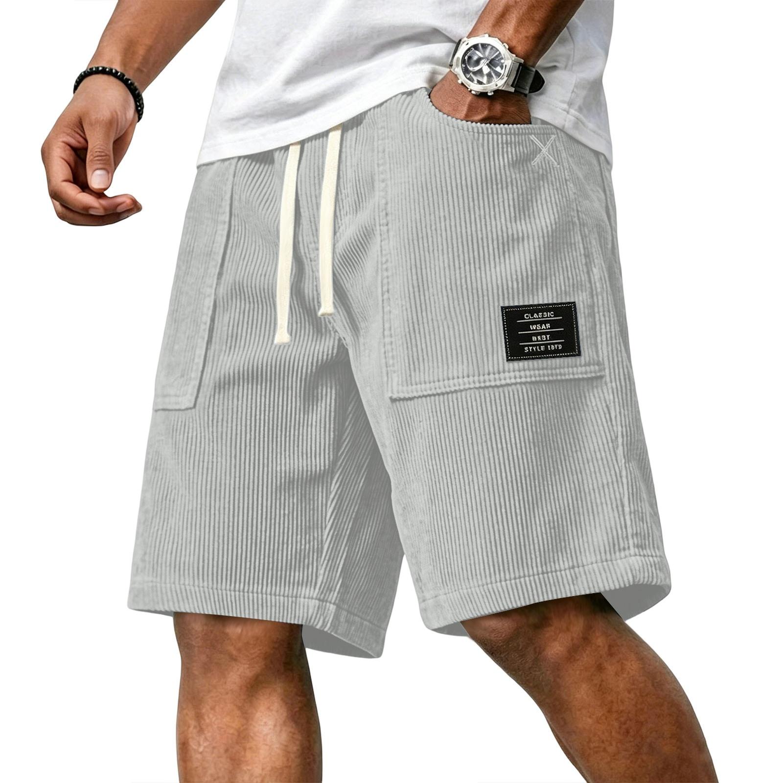 Master key Heren Casual Ribstof Korte Broek met Trekkoord, Steekzakken en Verstelbare Tailleband, Comfortabele Pasvorm voor Dagelijks Gebruik S