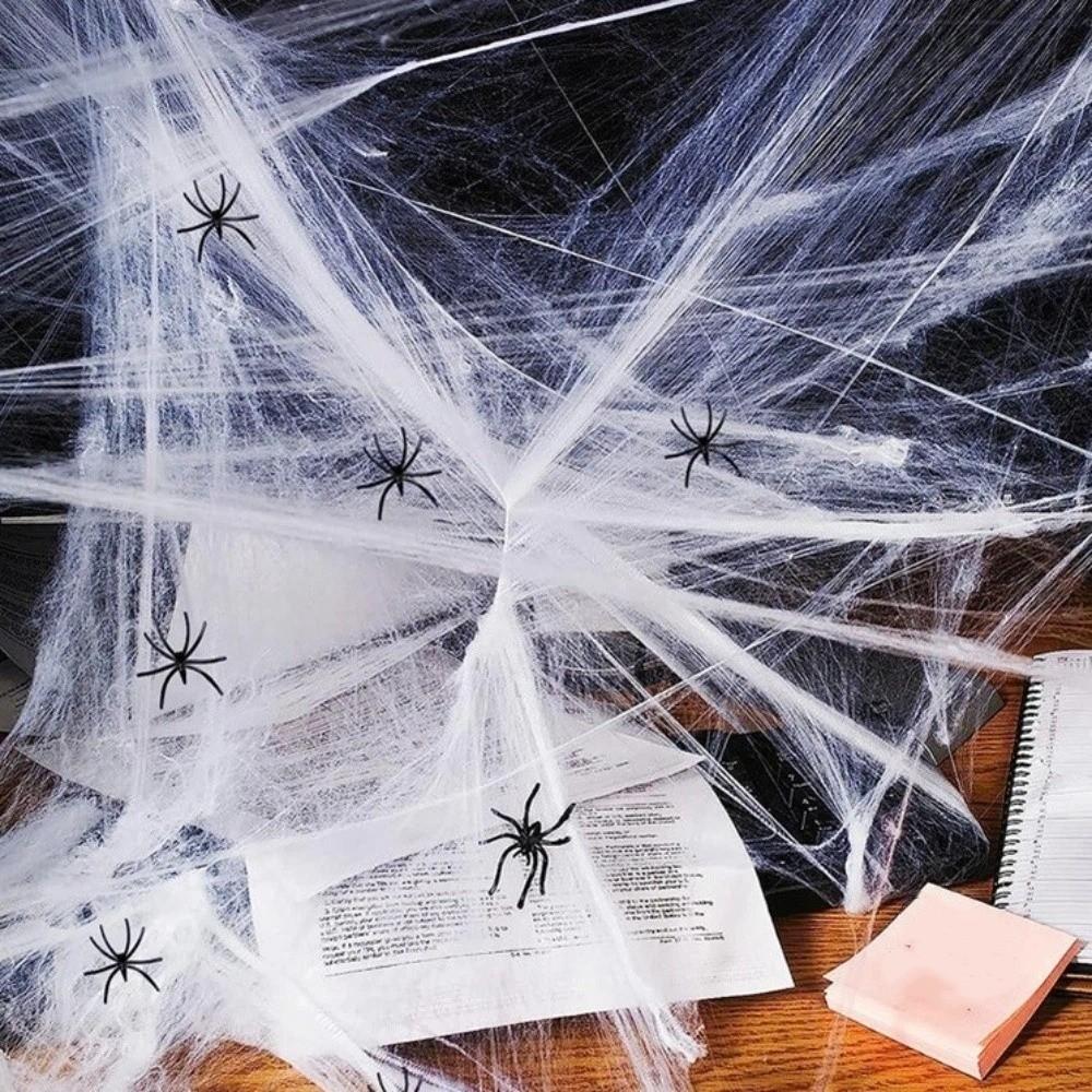 Gothic Style Stretchy Spider Web Cotton Scary Spider Web Decor Kit Haunted House Props