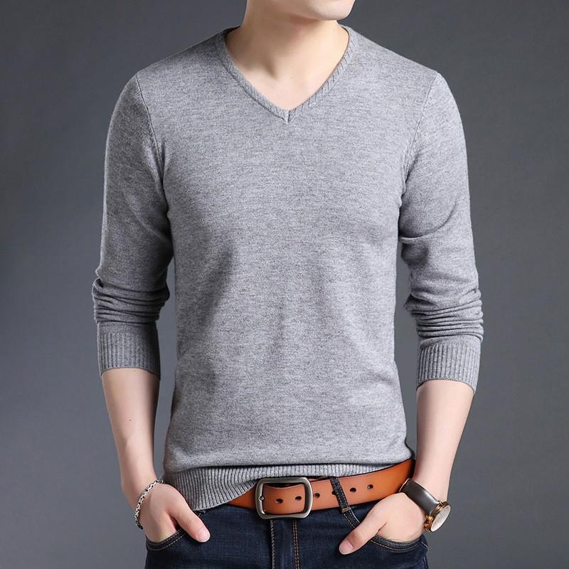 Sweater Men's Bottoming Shirt Thin Solid Color V-neck Knitted Long-sleeved Top Youth Casual Knitted Sweater Autumn