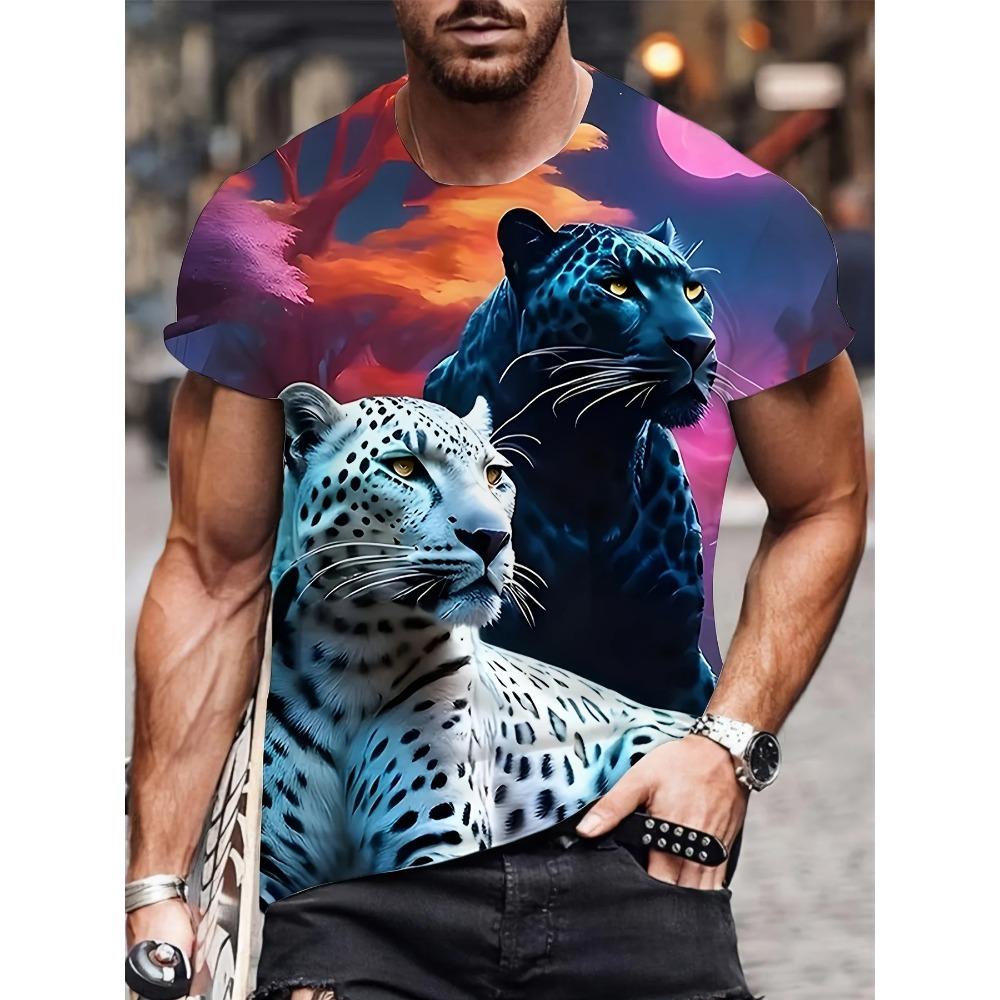 Tiger 3D-Druck T-Shirt Herren Kurzarm Mode Rundhals Bequem Große Größe Locker Lässiges T-Shirt