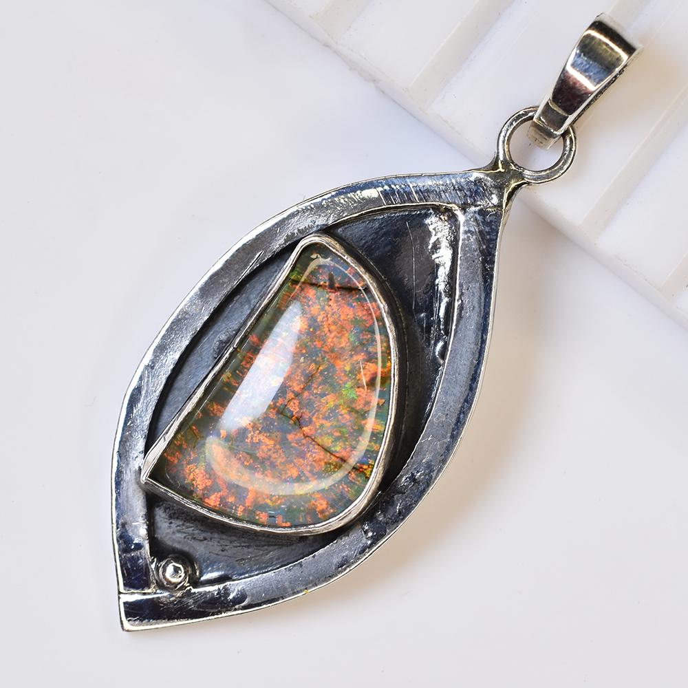 Natural Opal Pendant Fancy 43 ct 925 Sterling Silver for Birthday Gift October Birthday Birthstone