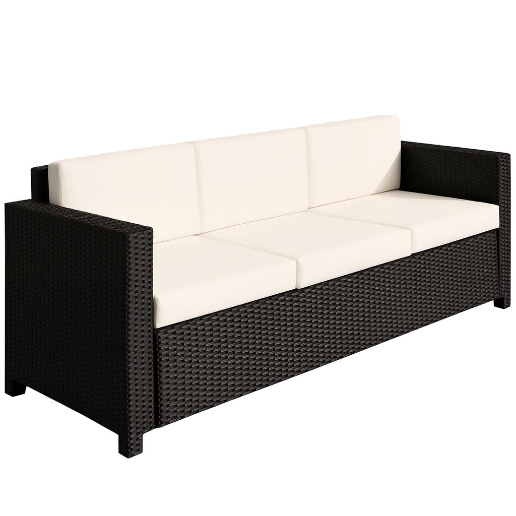 3-Seater Weather Resistant Outdoor Garden Rattan Sofa Black