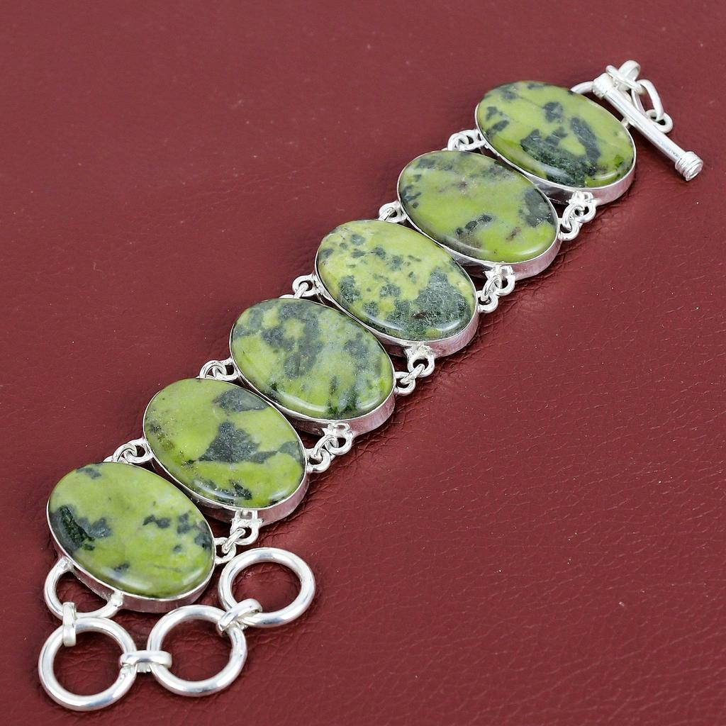 Serpentine bracelet natural gemstone bracelet handmade antique jewelry 925 sterling silver bracelet adjustable chain bracelet gifts for wife