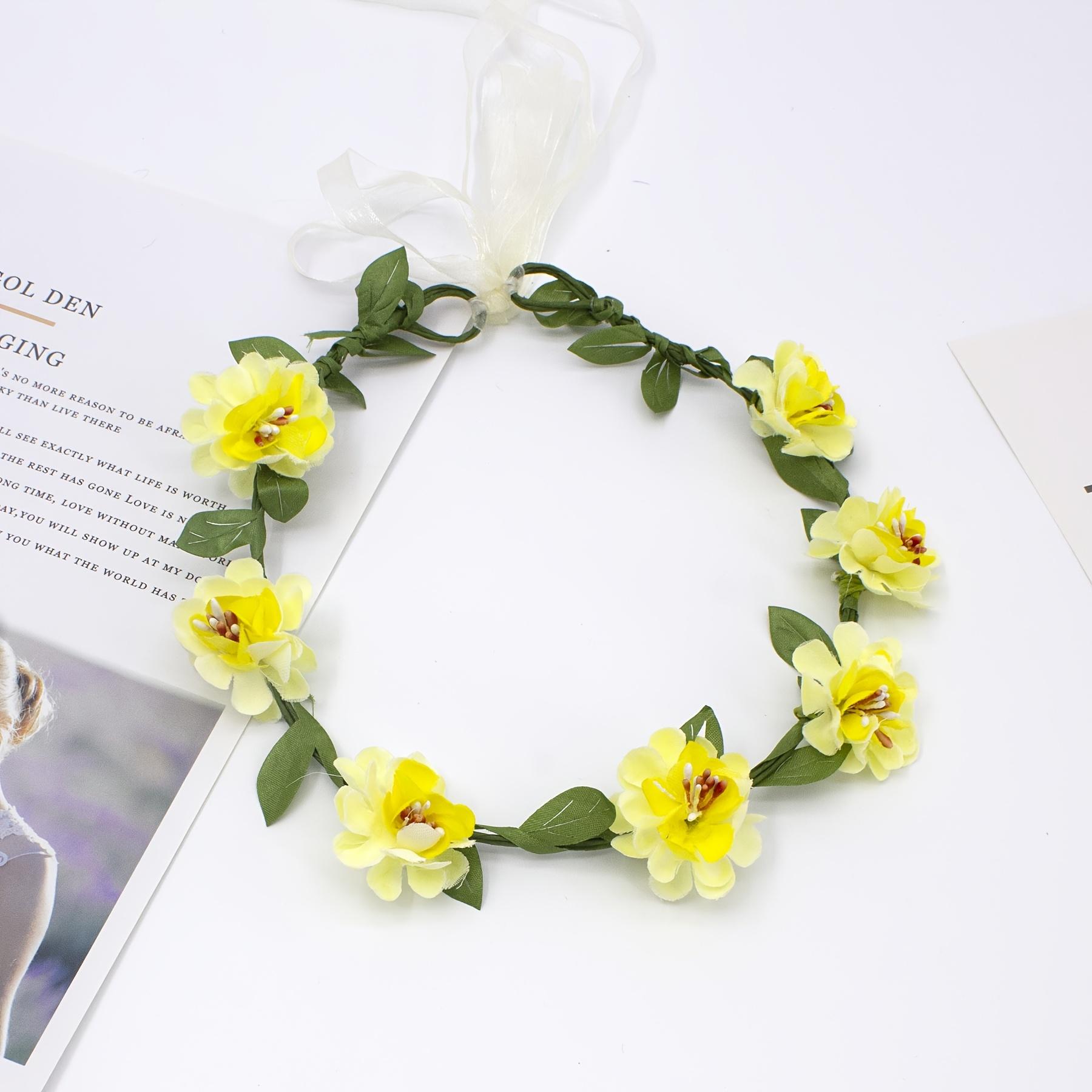 

1pc Adjustable Bohemian Floral Headband | Elastic Hair Band with Vibrant Flower Crown for Spring Summer Vacation Festival | Multi-Color Options, Summe жовтий